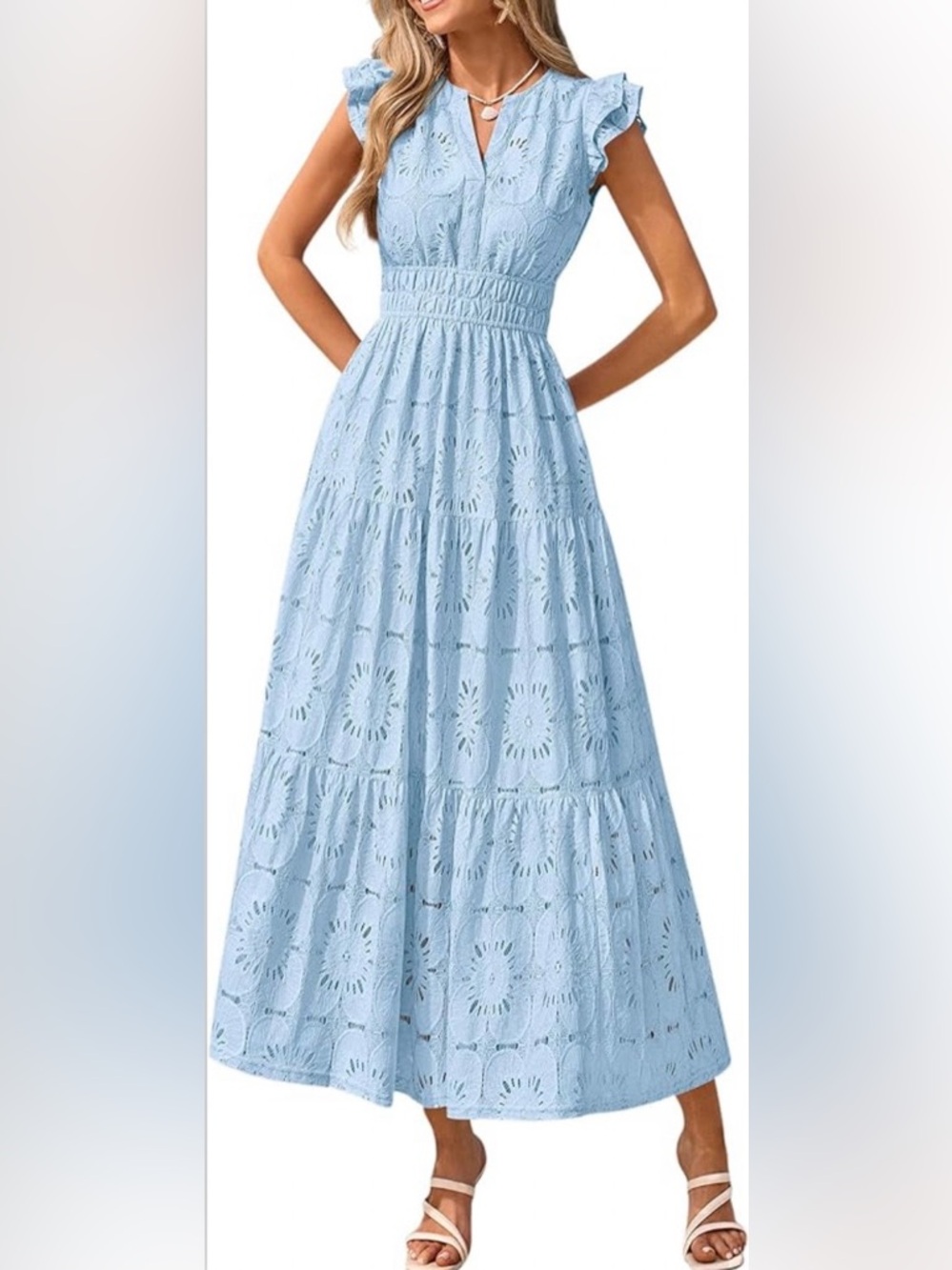 NEW PRETTYGARDEN Womens Cinched Maxi Dresses Floral Lace Eyelet Size: Small